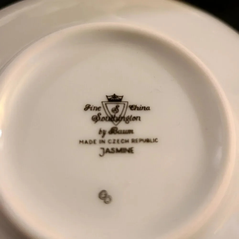 Vintage Baum Demi Set 4pc Teacups Saucers Paola Black Dining Southington Jasmine